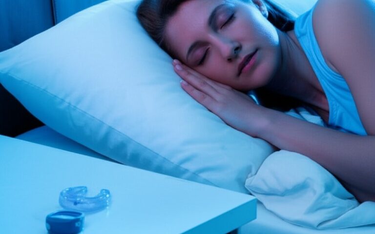 Persona que duerme con un aparato bucal cerca