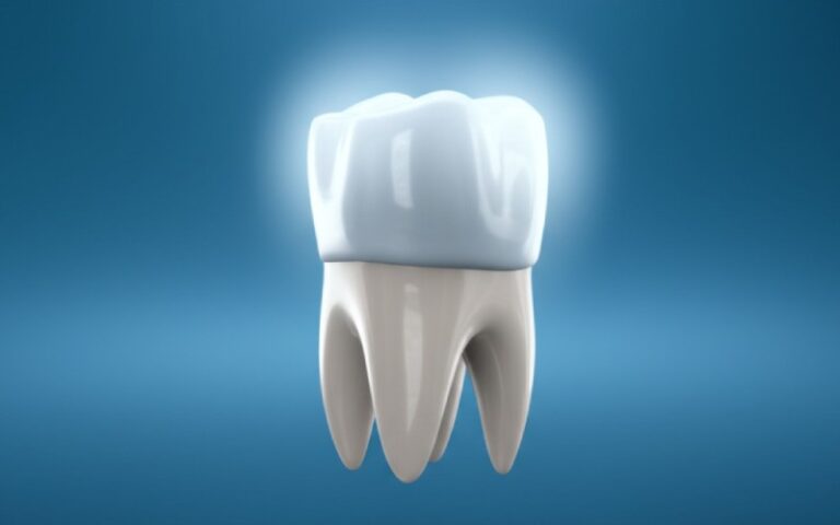 Corona dental de porcelana flotante sobre diente preparado
