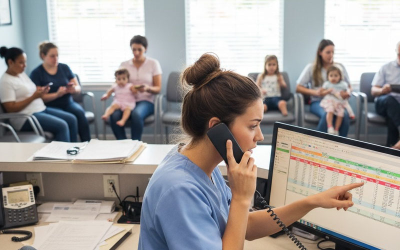 Overwhelmed dental office front desk staff