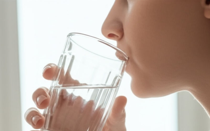 Person trinkt vorsichtig Wasser