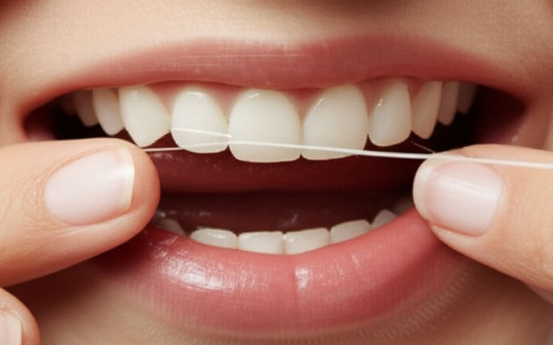 Person flossing their teeth