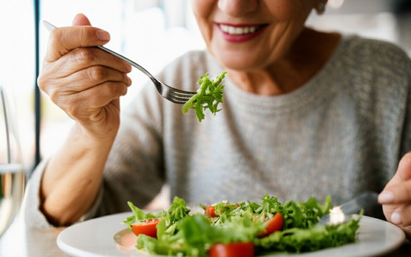Kvinde nyder en sprød salat