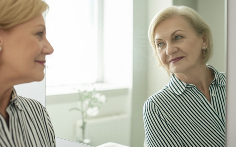 Woman smiling confidently in the mirror