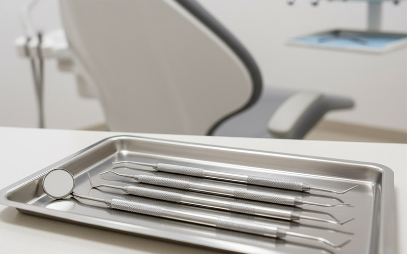 Instrumenty dentystyczne na tacy