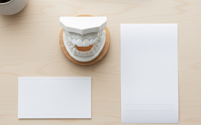 Dental model and paperwork on a desk