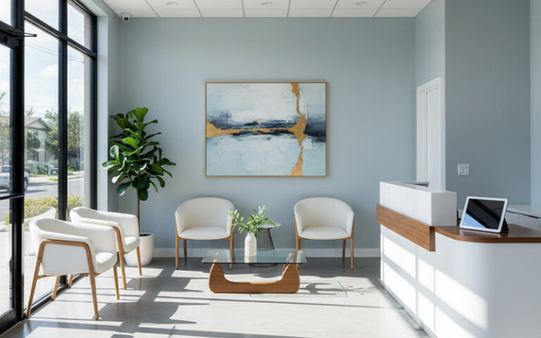 Empty dental office waiting room