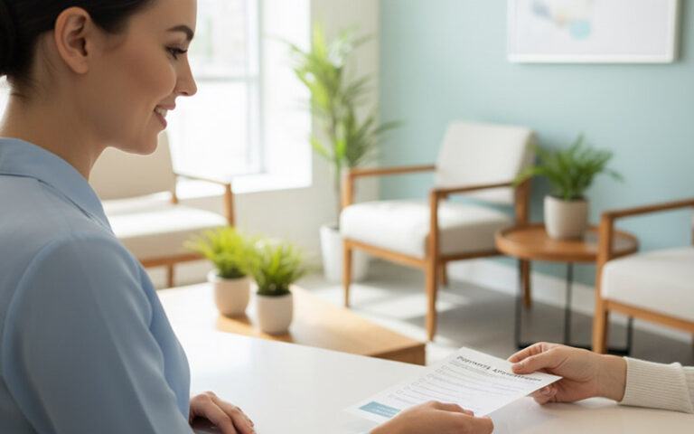 Patient agreeing to a dental payment plan