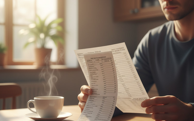 Person reviewing a dental bill at home