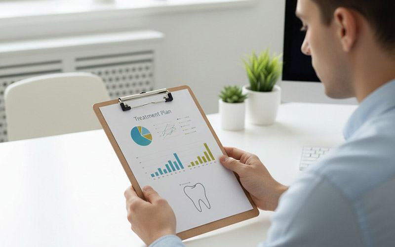 Person reviewing dental chart