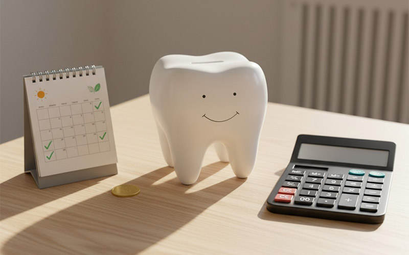 Piggy bank and calendar for dental savings